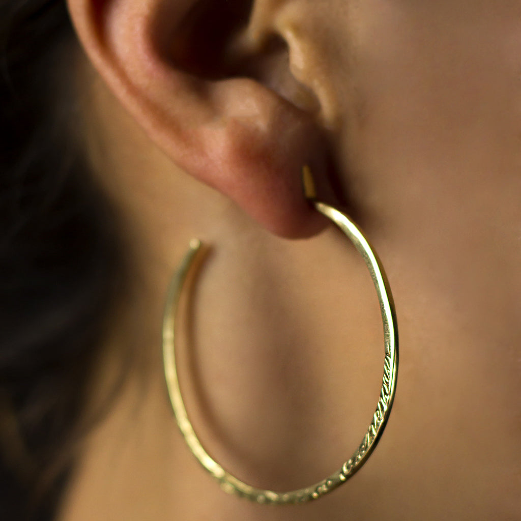 Brass Message Hoop Earrings