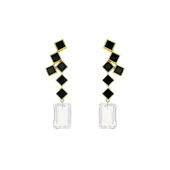 Black Onyx 57th Street Clip Earrings with White Topaz Drops