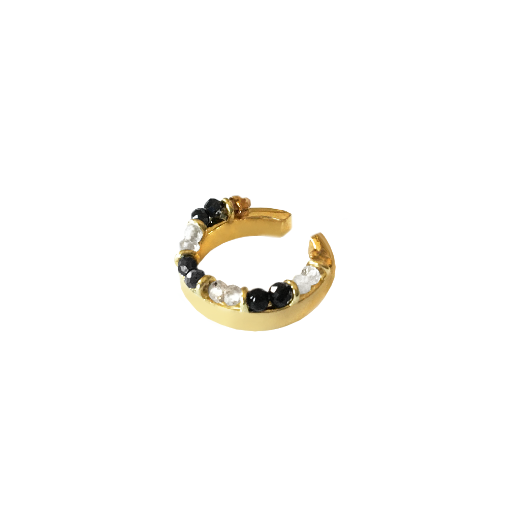 Black + White gold-plated Midi Ring Ear Cuff by Pavé The Way® Jewelry