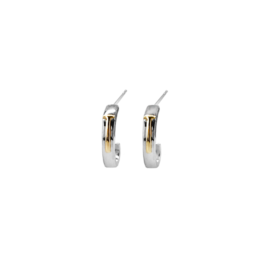 Hammer Home Your Message sterling silver and gold-plated Hammer huggie earrings by Pavé The Way® Jewelry