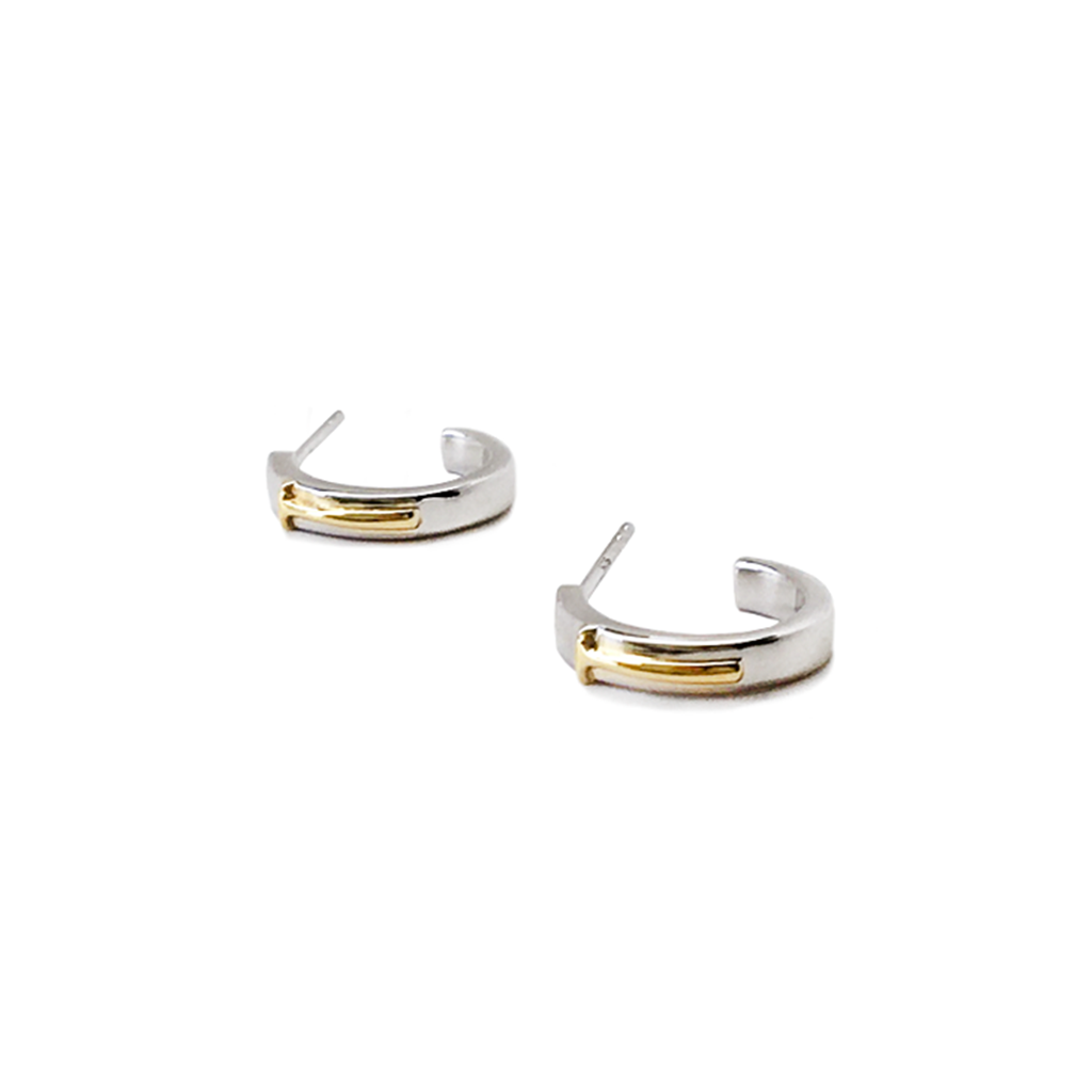 Hammer Home Your Message sterling silver and gold-plated Hammer huggie earrings by Pavé The Way® Jewelry