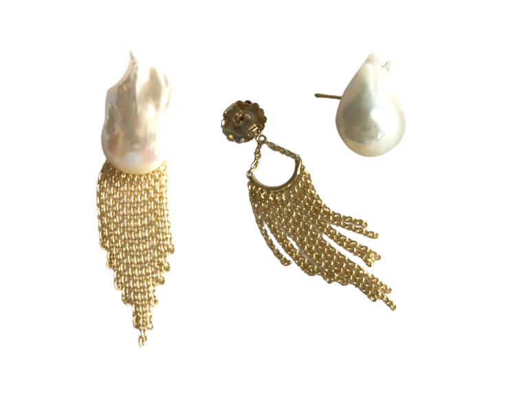 Baroque Pearl Earrings with Fringe Backs