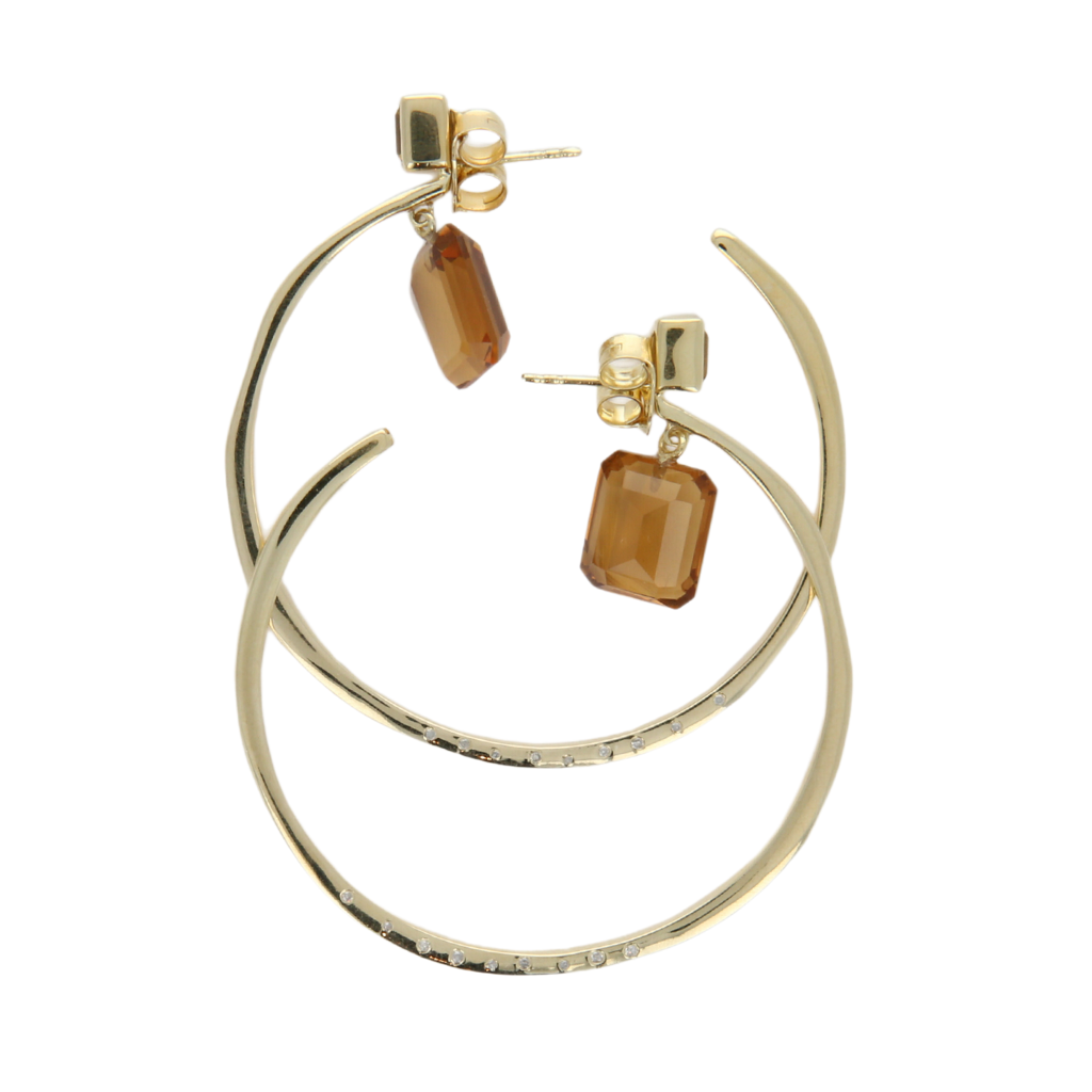 Vermeil Hoop Earrings with Diamonds and Gemstones