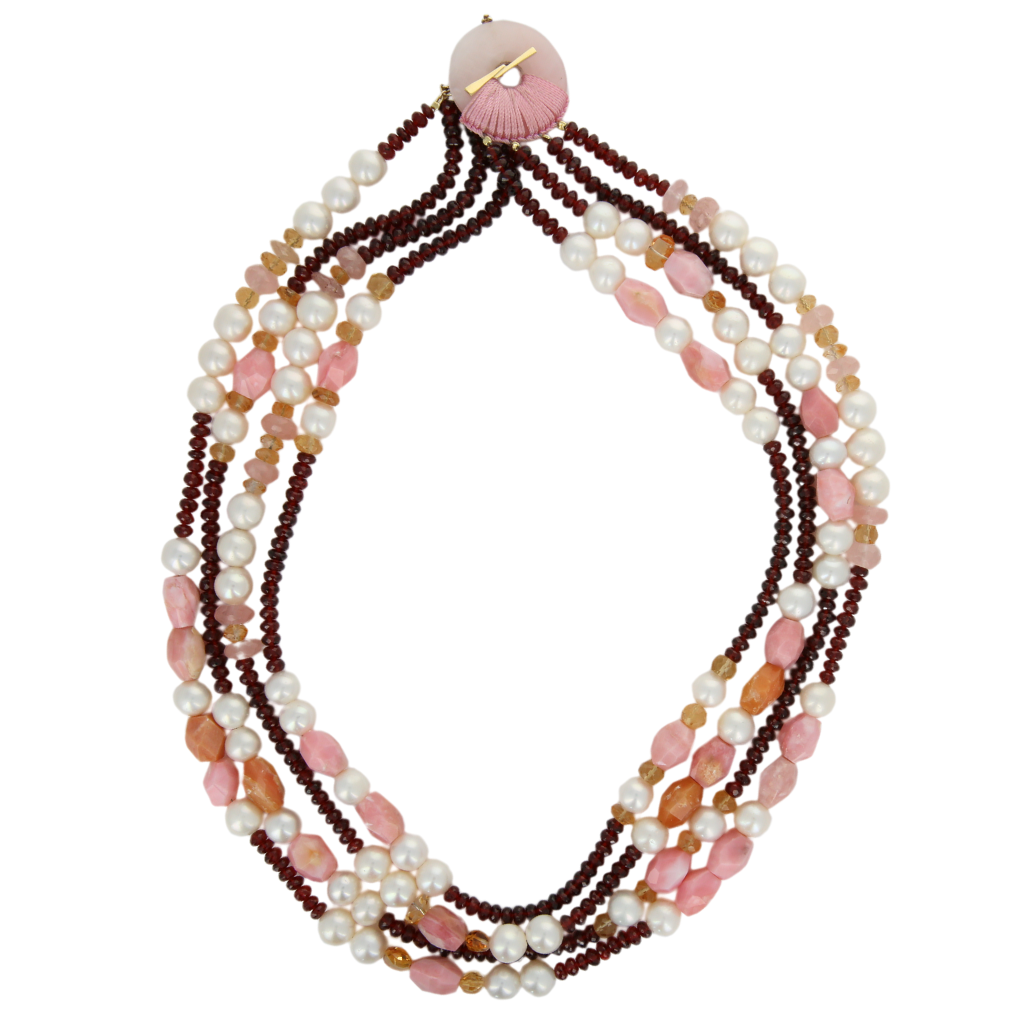 18k Gold Garnet and Pearl Necklace