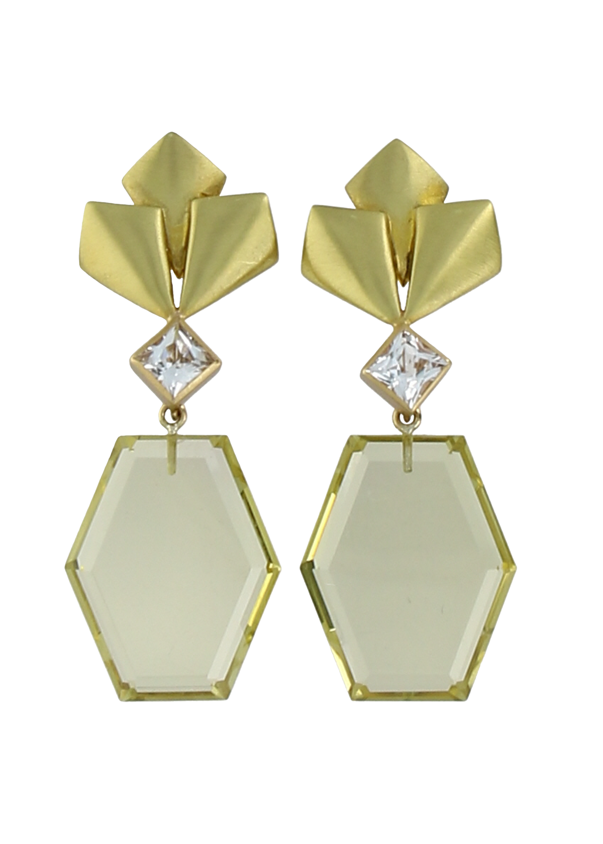 Barrymore Earrings with Lemon Quartz Hexagon Drops