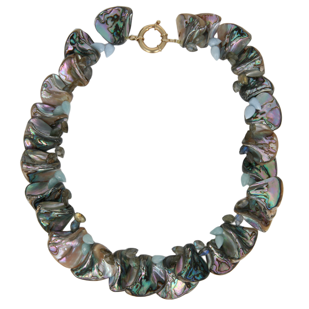 Abalone, Blue Opal, Aquamarine, and Labradorite Necklace