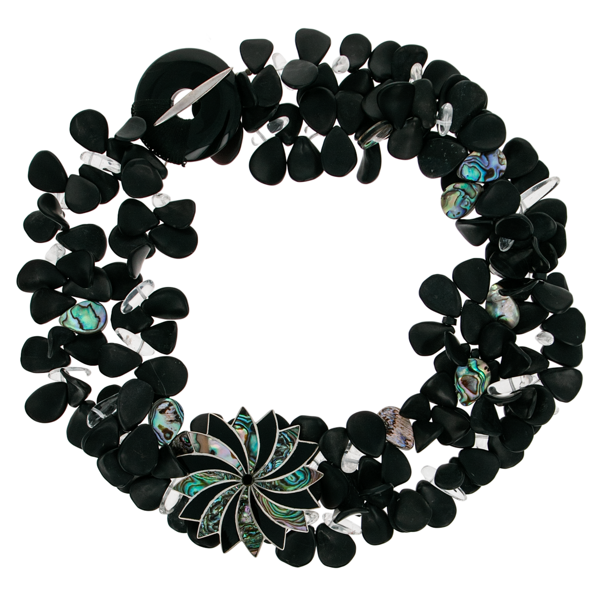 Abalone & Onyx Silver Petal Necklace