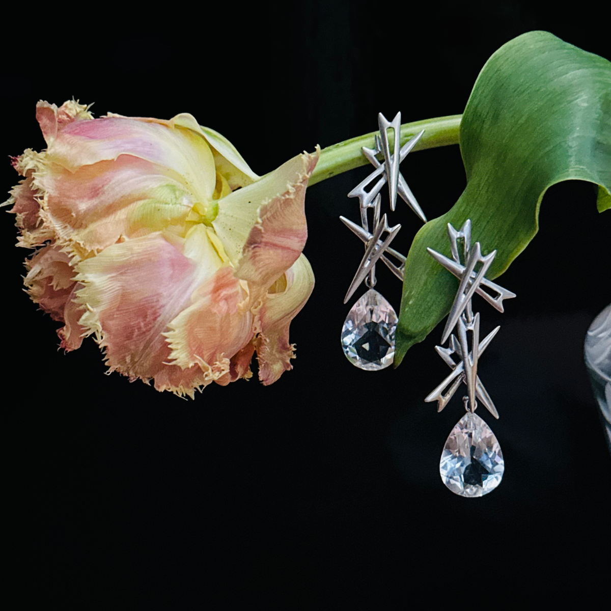 Double Twinkle Earrings with White Topaz