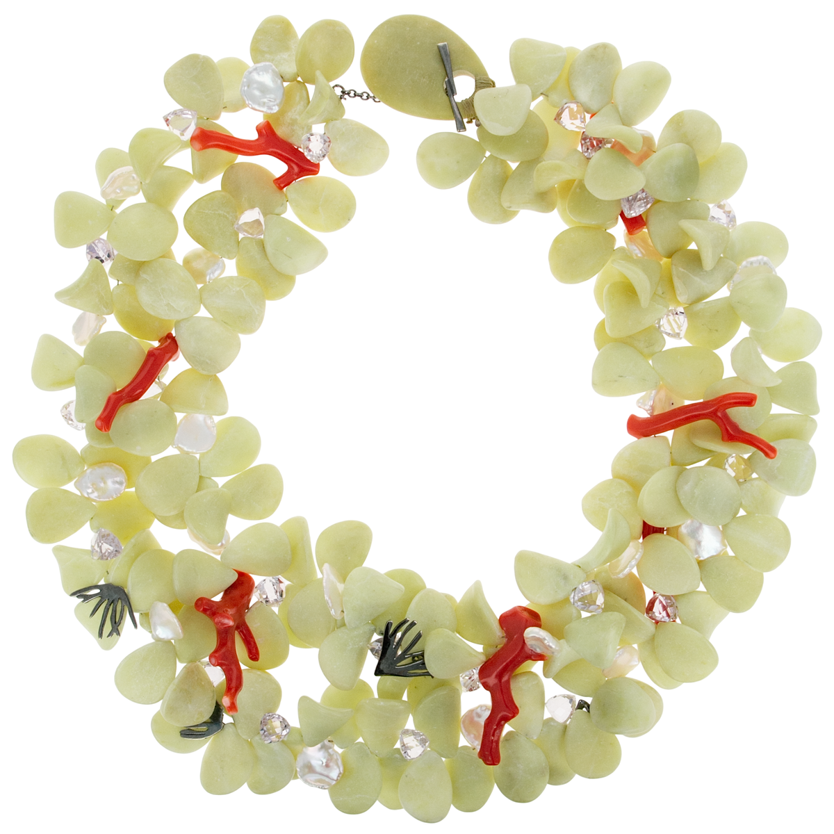 Coral & Serpentine Petal Necklace