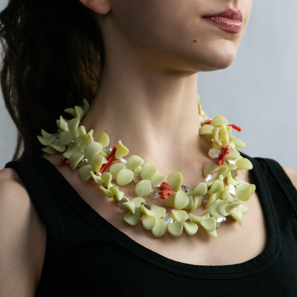 Coral & Serpentine Petal Necklace