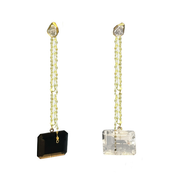 Load image into Gallery viewer, White Topaz + Onyx Mirror Chain Earrings
