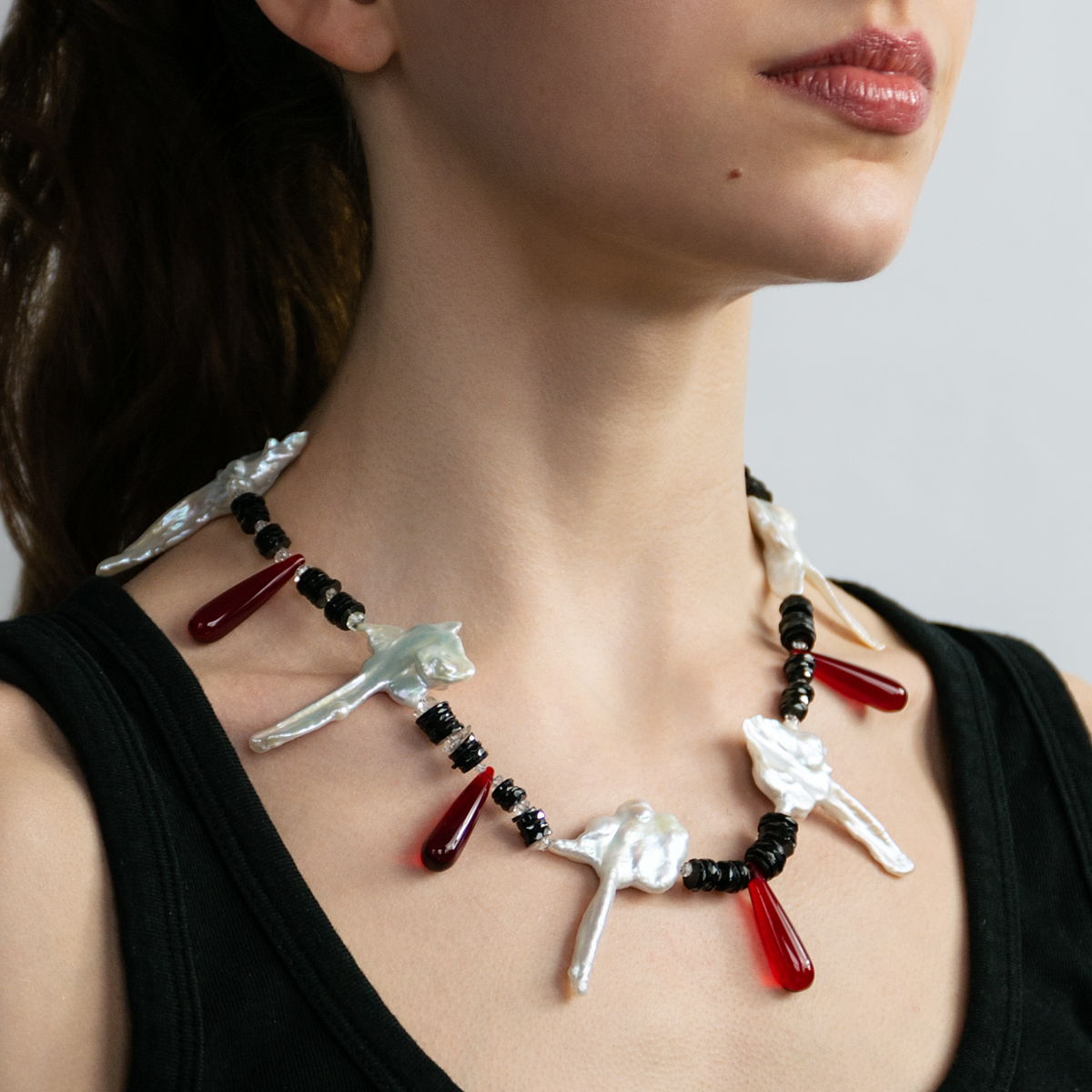 Fireworks Key Pearl Necklace