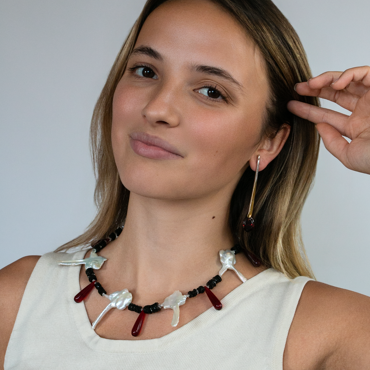 Fireworks Key Pearl Necklace