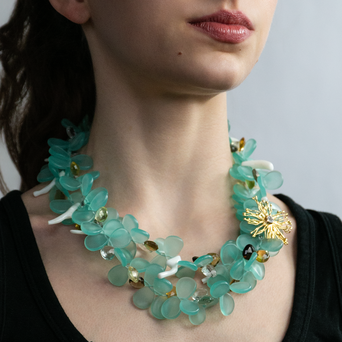 Sea Frosted Quartz Wish Petal Necklace