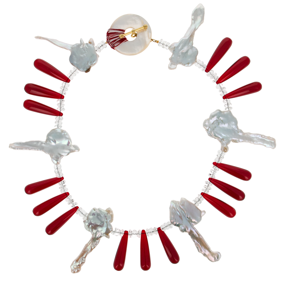 Garnet Key Pearl Necklace