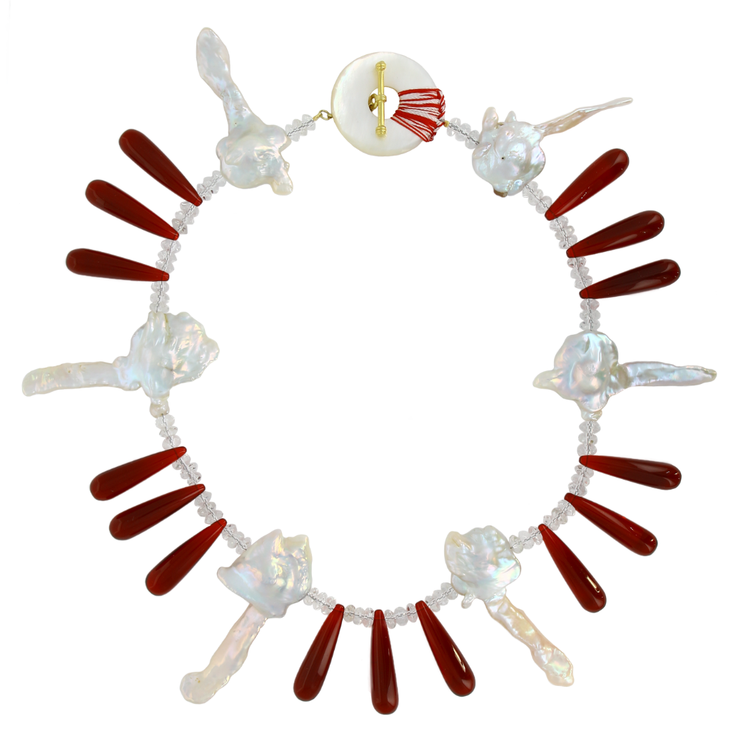 Garnet Key Pearl Necklace