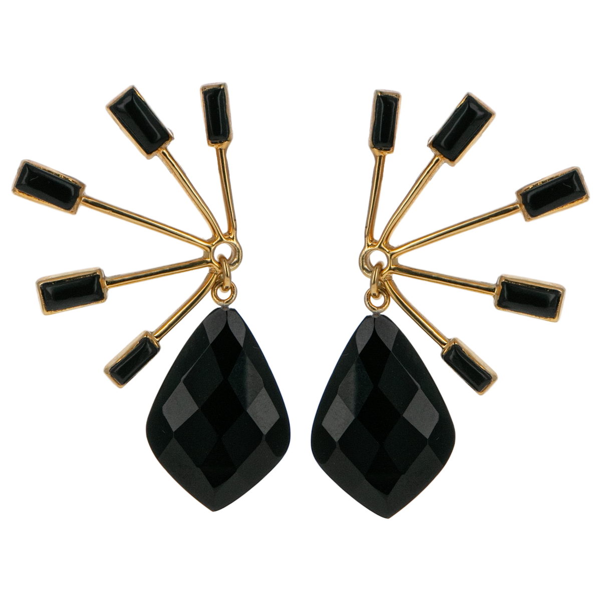 Half Sun Earrings with Black Onyx Drops