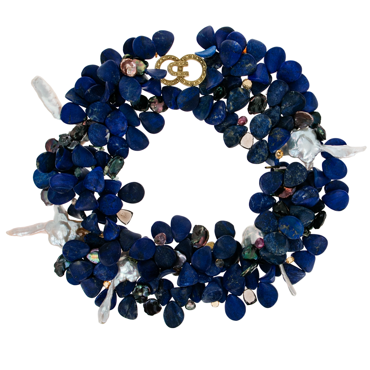 Lapis Key Pearl Petal Necklace