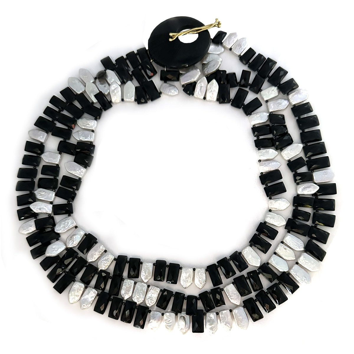 Onyx Piano Key &amp; Pearl Necklace