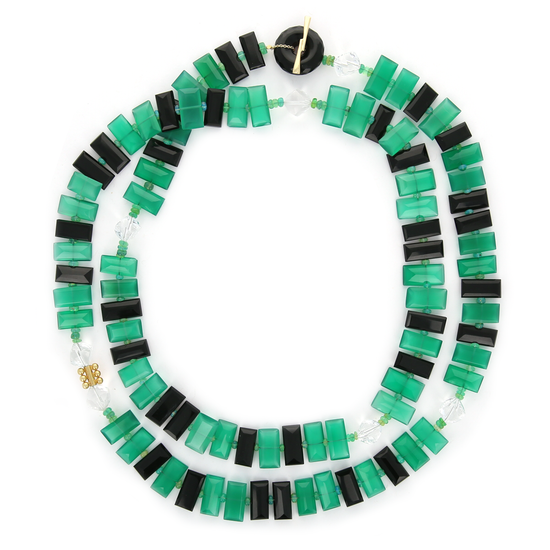 Green Opal and Onyx Piano Key Necklace