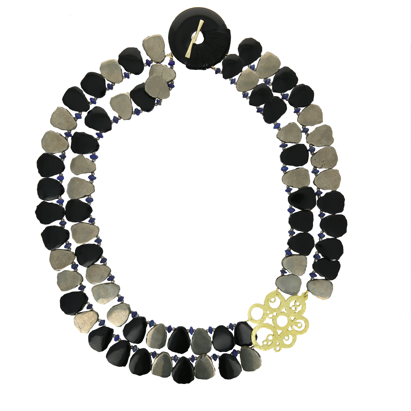 Load image into Gallery viewer, Pyrite with Gold Bubble Necklace
