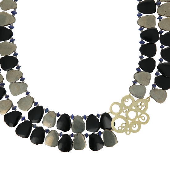 Load image into Gallery viewer, Pyrite with Gold Bubble Necklace
