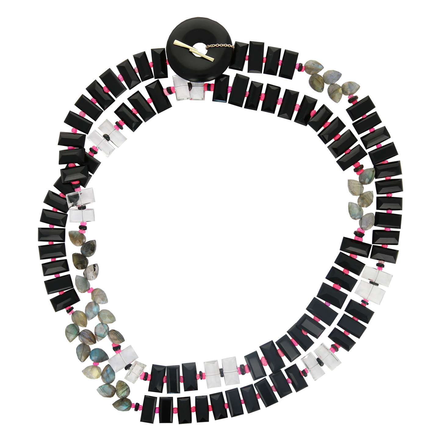 Black Onyx and Pink Opal Piano Key Necklace