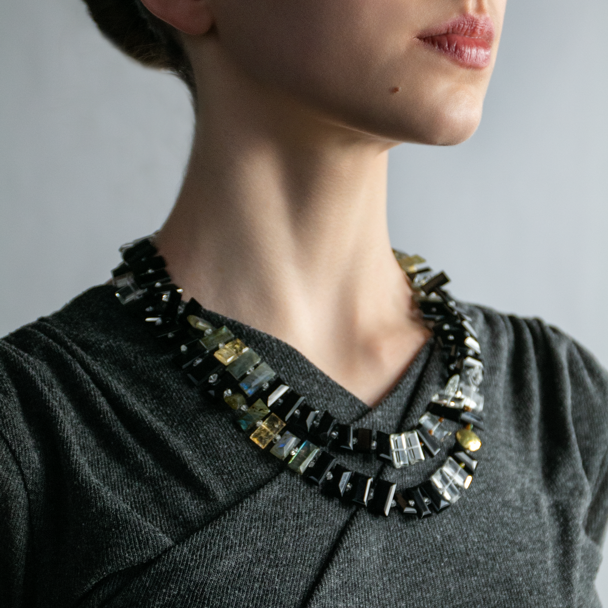 Onyx & Labradorite Piano Key Necklace