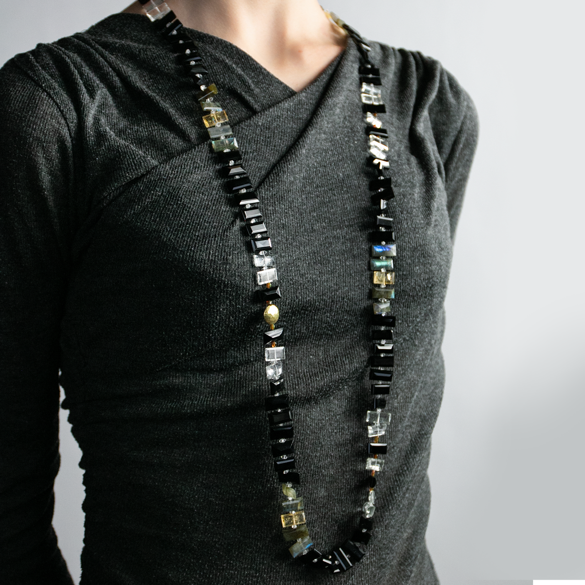 Onyx & Labradorite Piano Key Necklace
