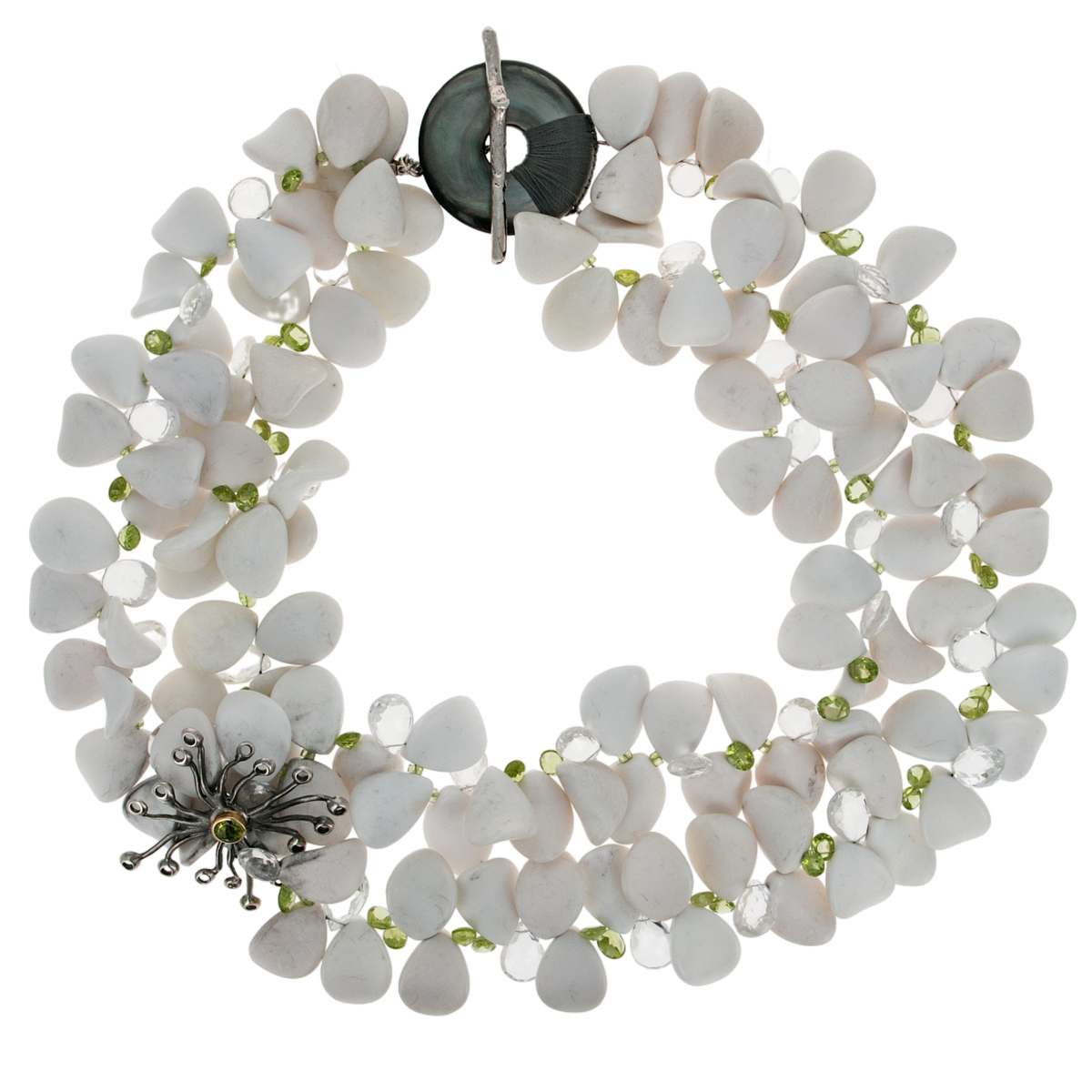 Peridot & White Onyx Wish Petal Necklace
