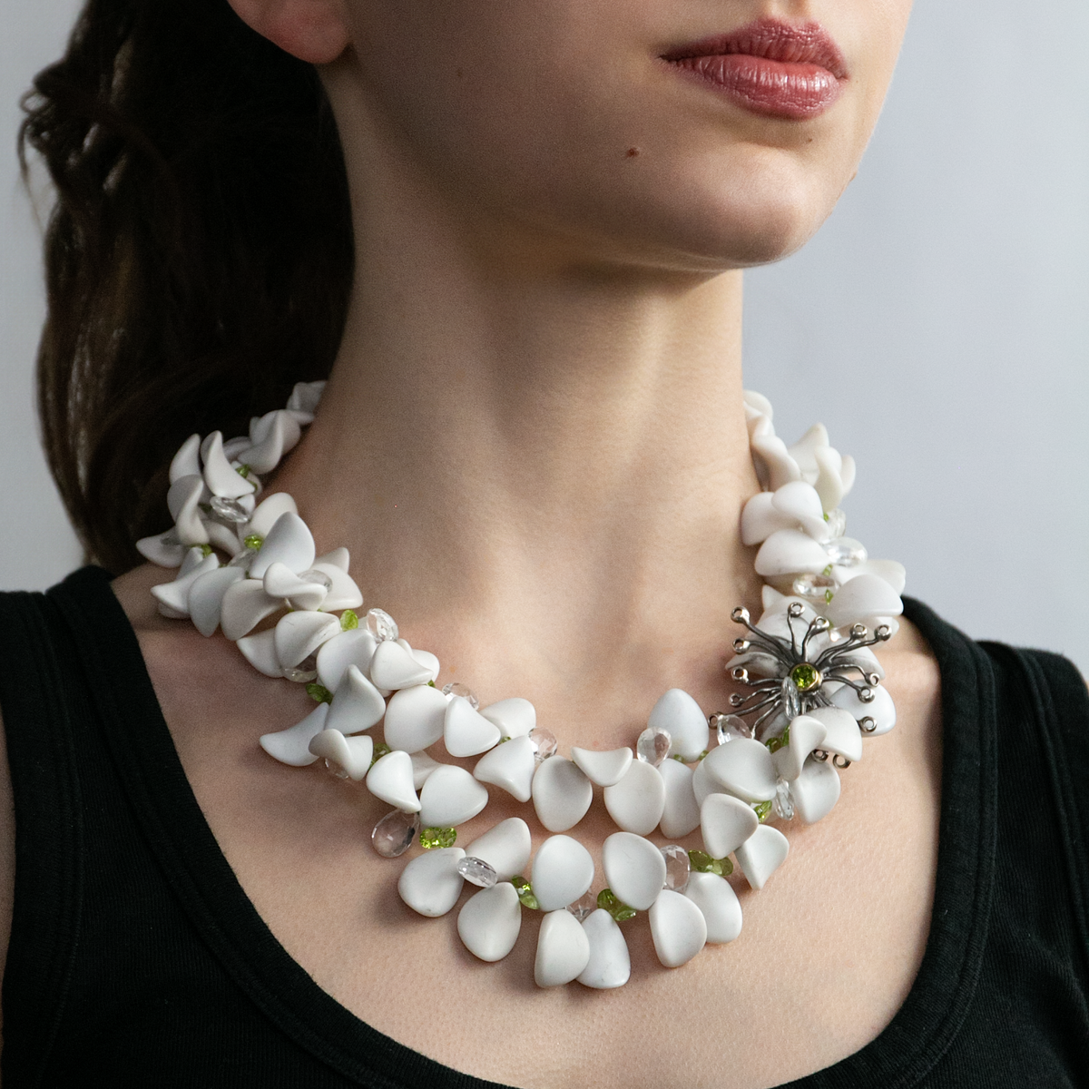 Peridot & White Onyx Wish Petal Necklace
