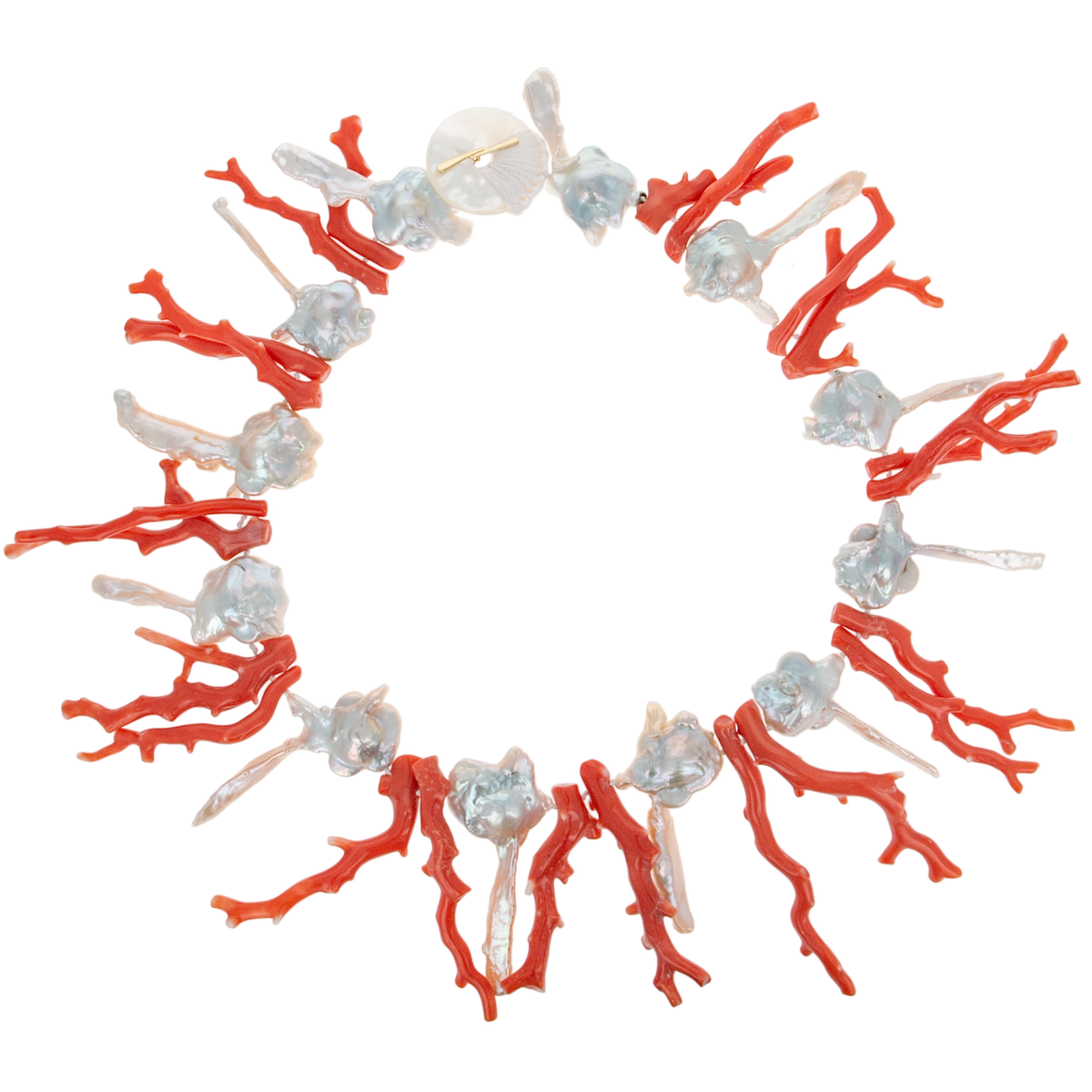 Red Coral Key Pearl Necklace