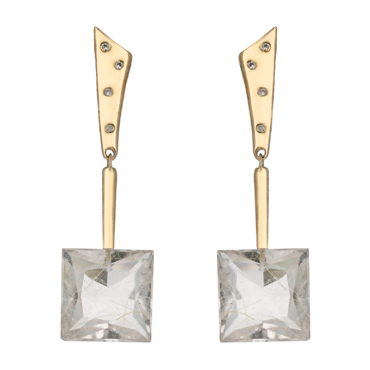 Reverse Cleo Clip Earrings with Rutilated Quartz