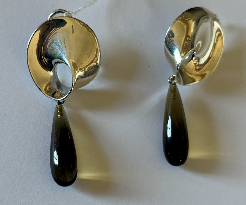 Mobius Sterling Silver Earrings with Smoky Quartz Drops