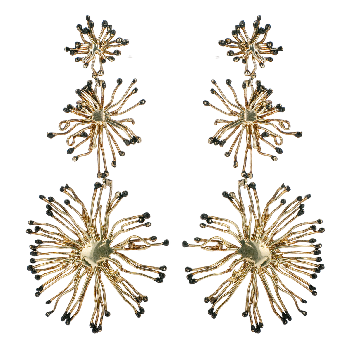 Triple Wish Earrings with Black Enamel Tips
