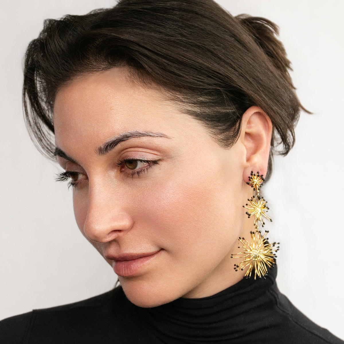 Triple Wish Earrings with Black Enamel Tips