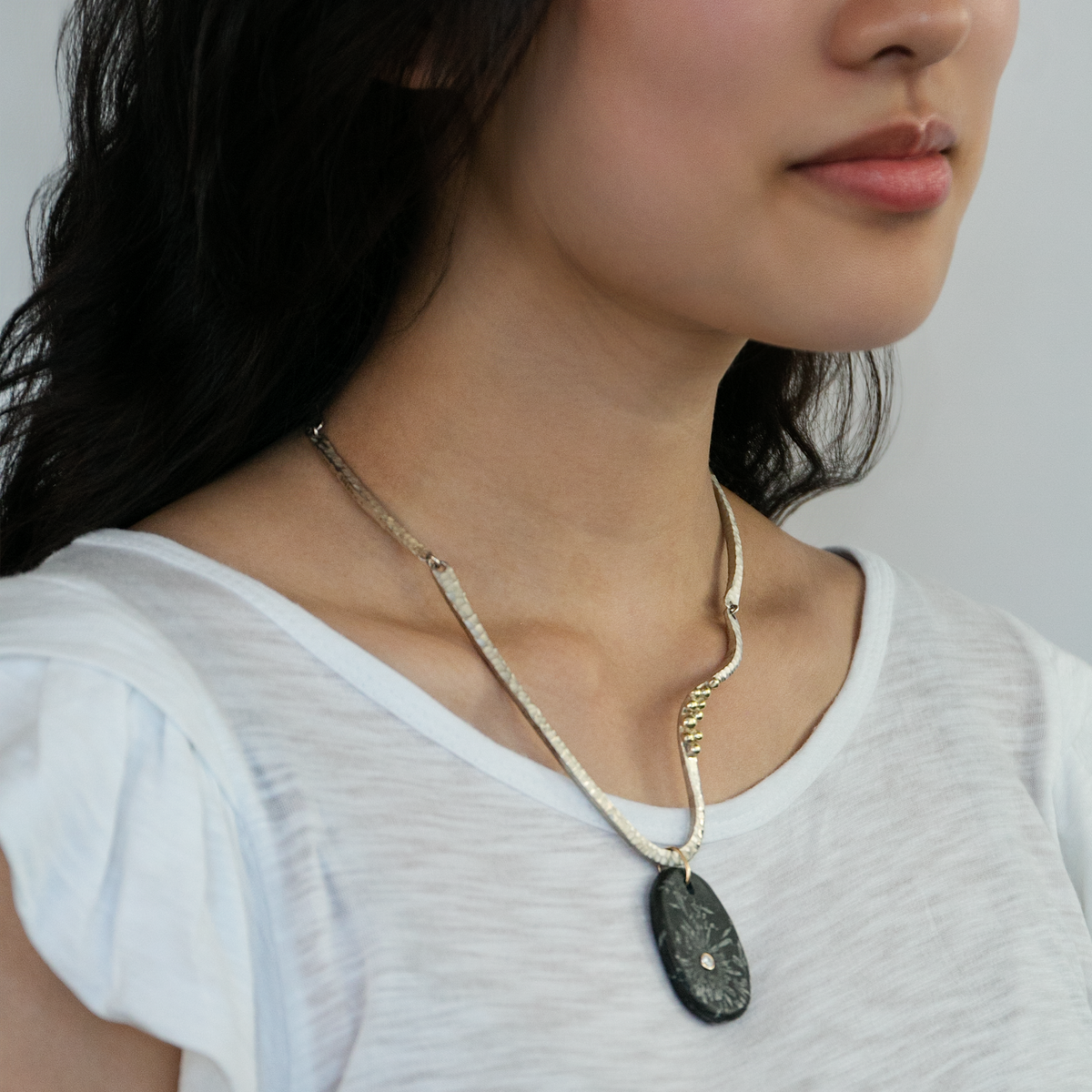 Vermeil Wave Necklace with Removable Chrysanthemum Stone Drop