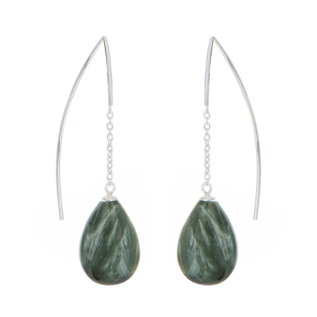 Moss Agate and Sterling Silver Drop Earrings