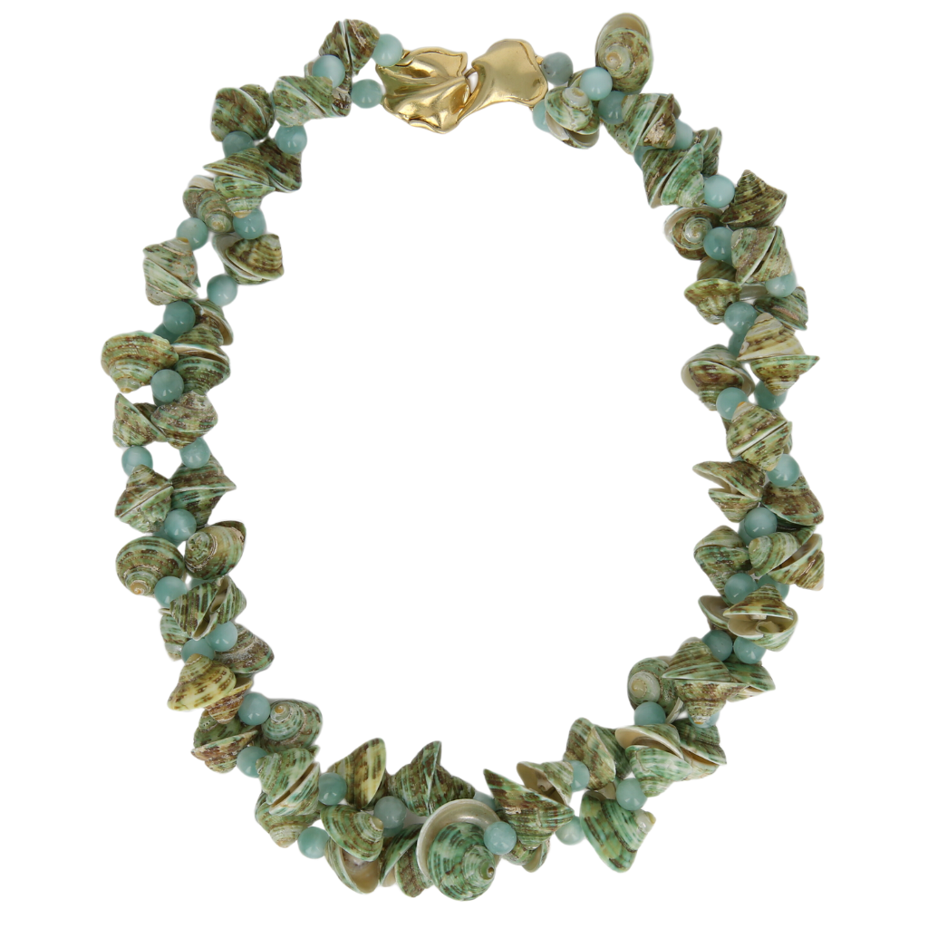 Green Turban Shell and Green Moonstone Twist Necklace