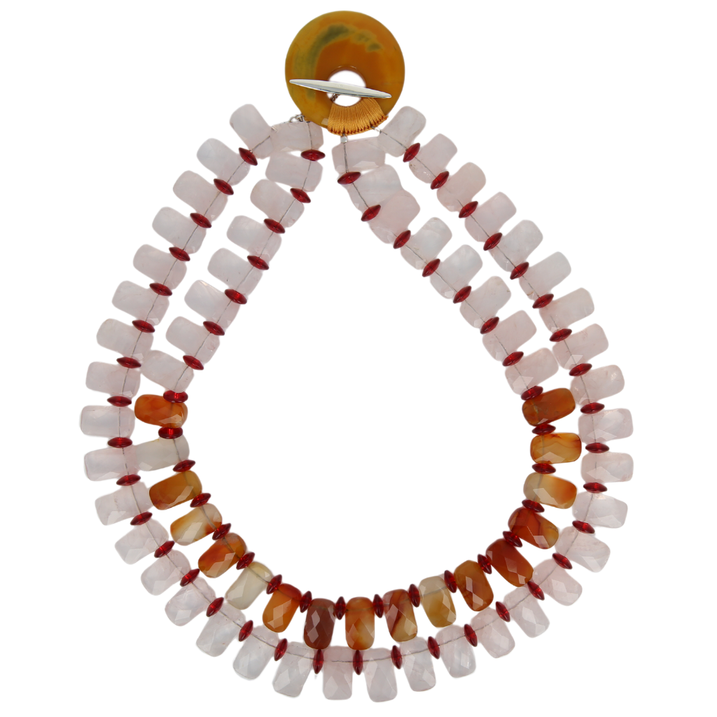 Rose Quartz, Amber, and Carnelian Necklace