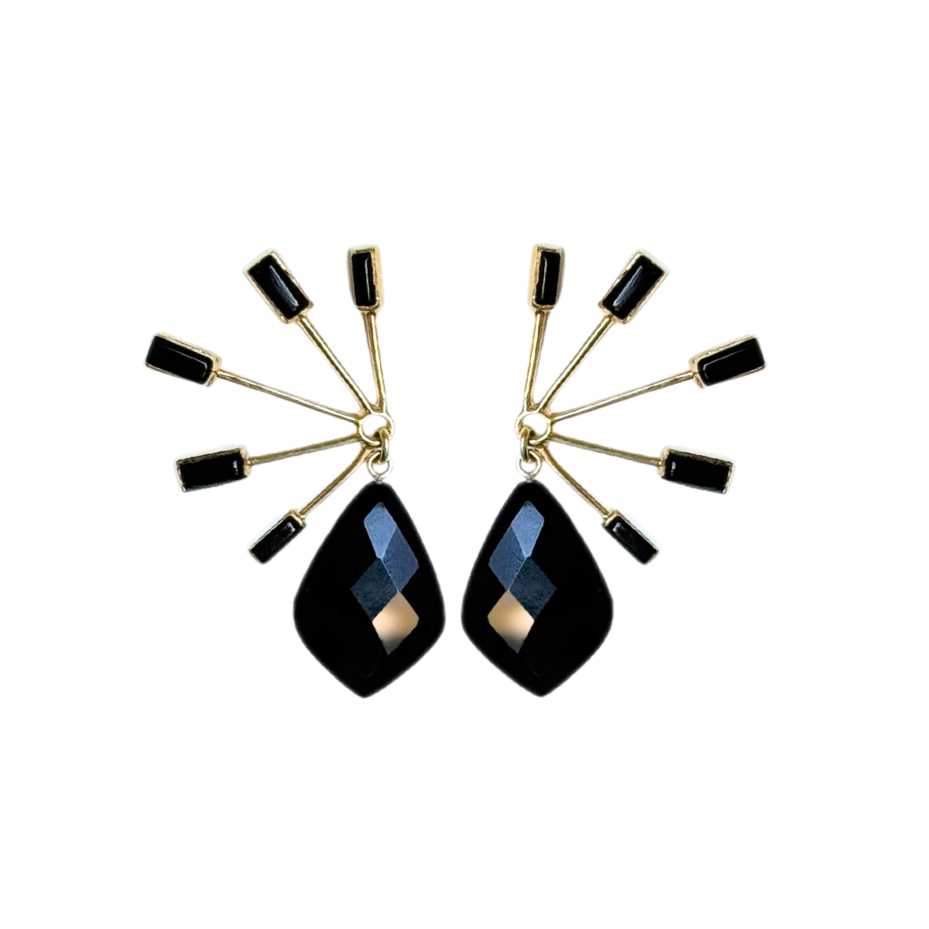 Half Sun Earrings with Black Onyx Drops