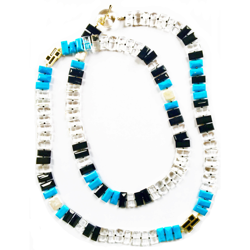 Howlite &amp; Onyx Piano Key Necklace