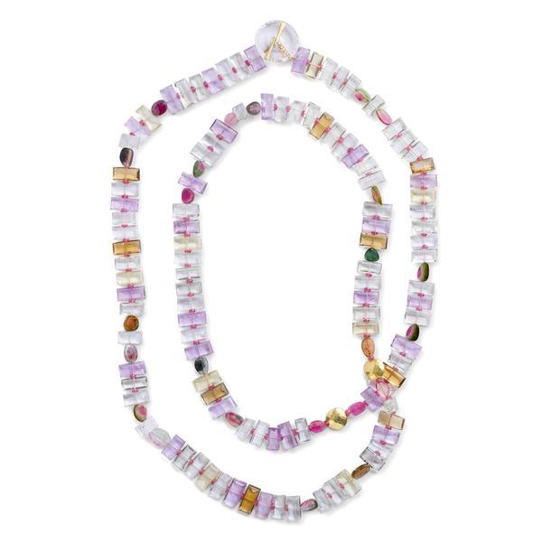 Load image into Gallery viewer, Pink Amethyst Piano Key Necklace

