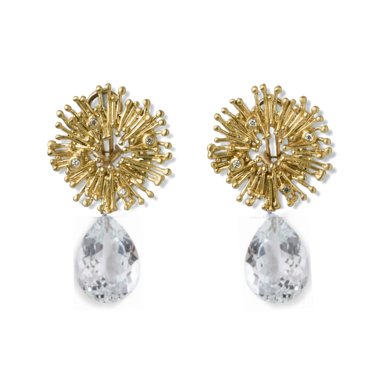 Sunburst Clip Earrings with Detachable White Topaz Drops