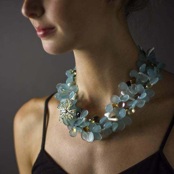 Frosted Blue Wish Petal Necklace