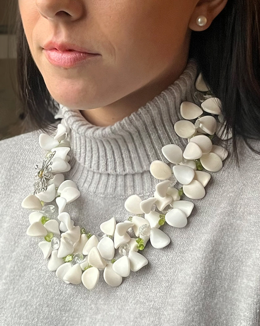 Peridot &amp; White Petal Necklace