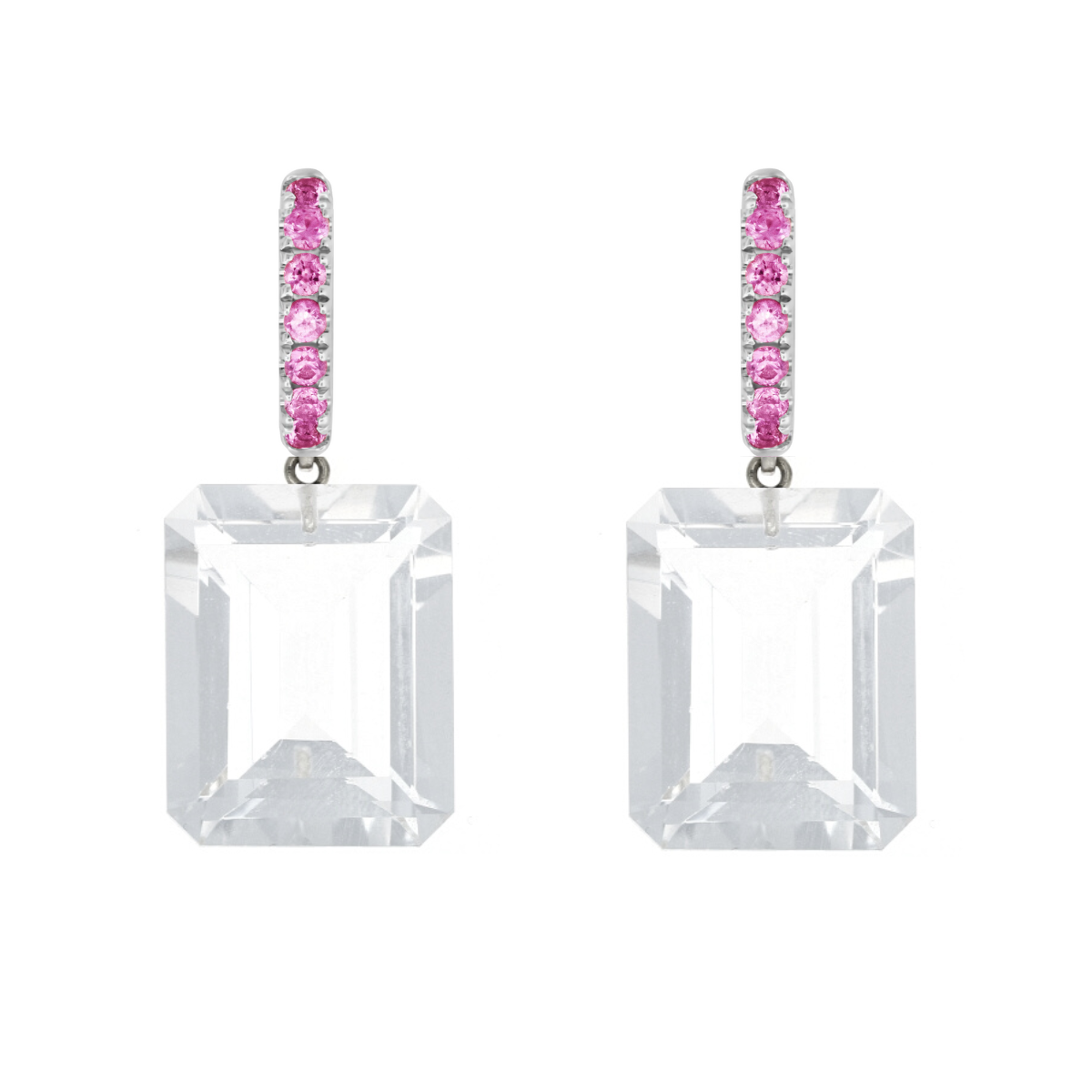 Pink Tourmaline Huggies with Topaz Drops