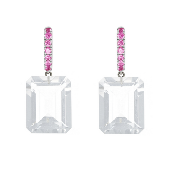 Load image into Gallery viewer, Pink Tourmaline Huggies with Topaz Drops
