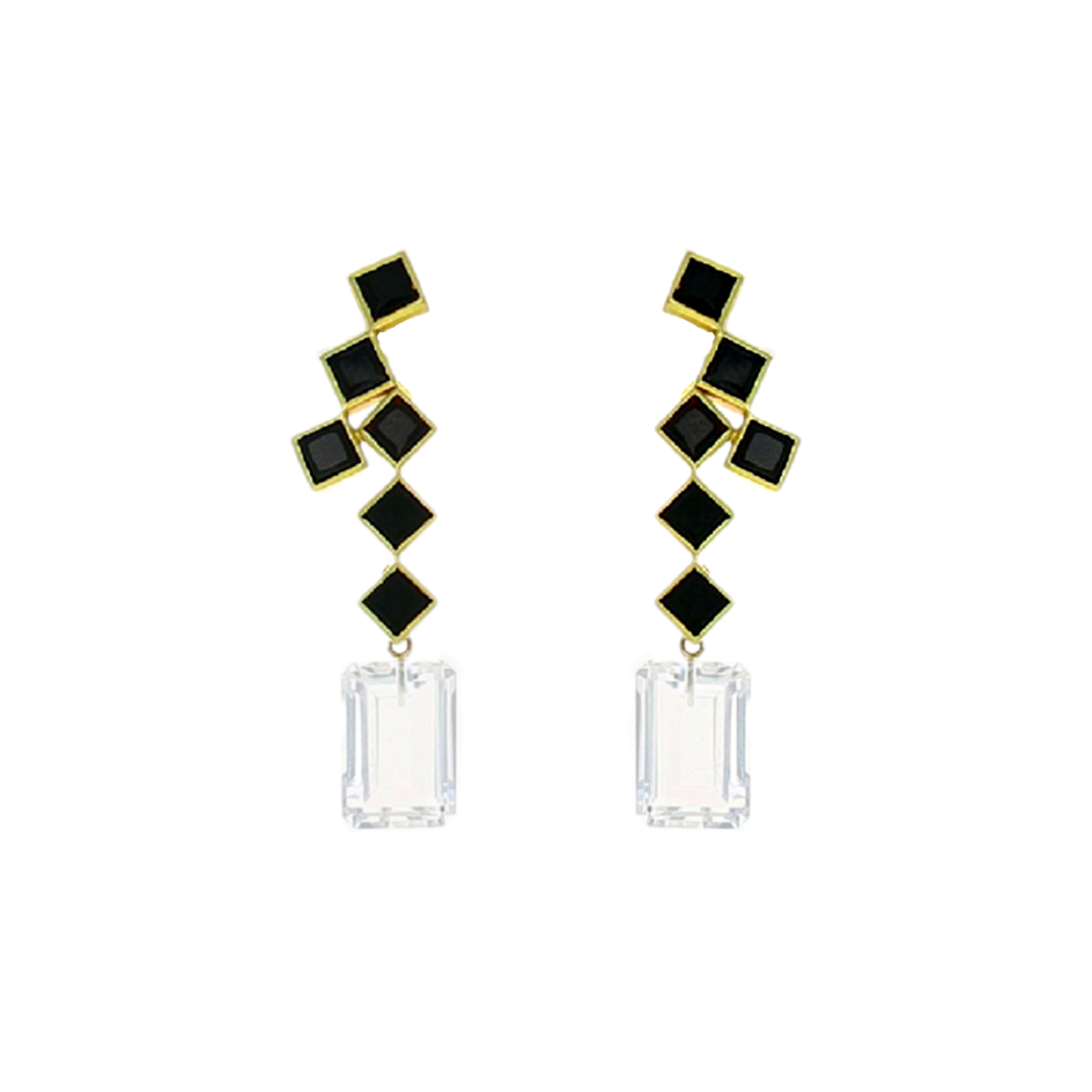 Load image into Gallery viewer, Black Onyx 57th Street Clip Earrings with White Topaz Drops
