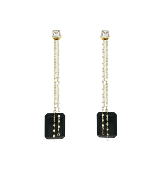 Load image into Gallery viewer, White Topaz + Onyx Mirror Chain Earrings
